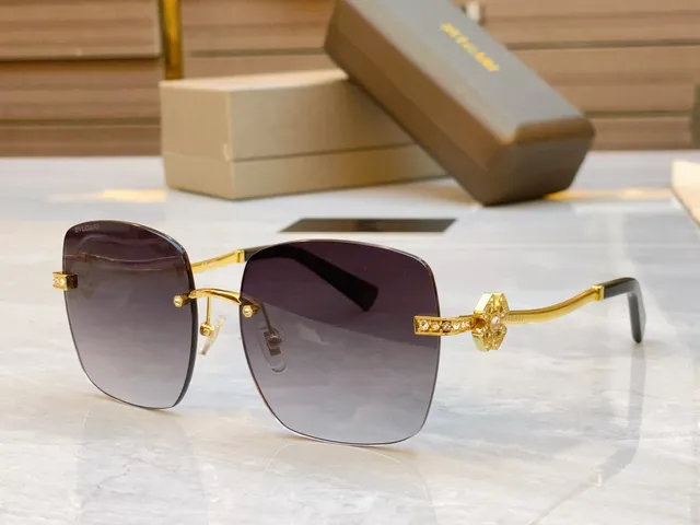 Brown Gold Rimless Square-Frame Gradient Lenses Sunglasses 4