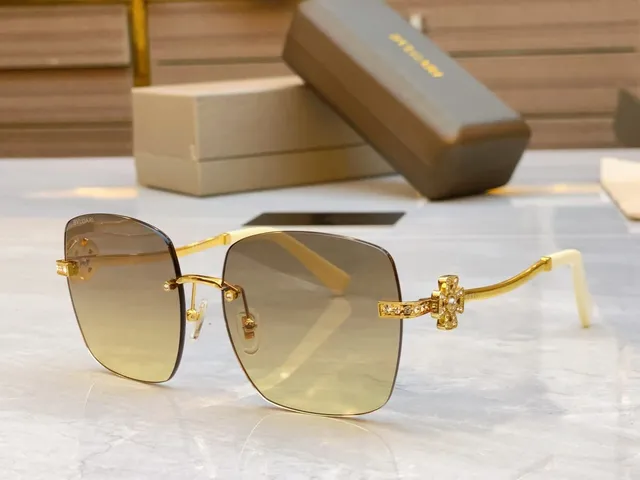 Brown Gold Rimless Square-Frame Gradient Lenses Sunglasses 5