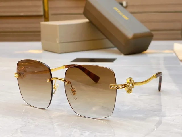 Brown Gold Rimless Square-Frame Gradient Lenses Sunglasses 7