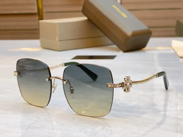Brown Gold Rimless Square-Frame Gradient Lenses Sunglasses 9