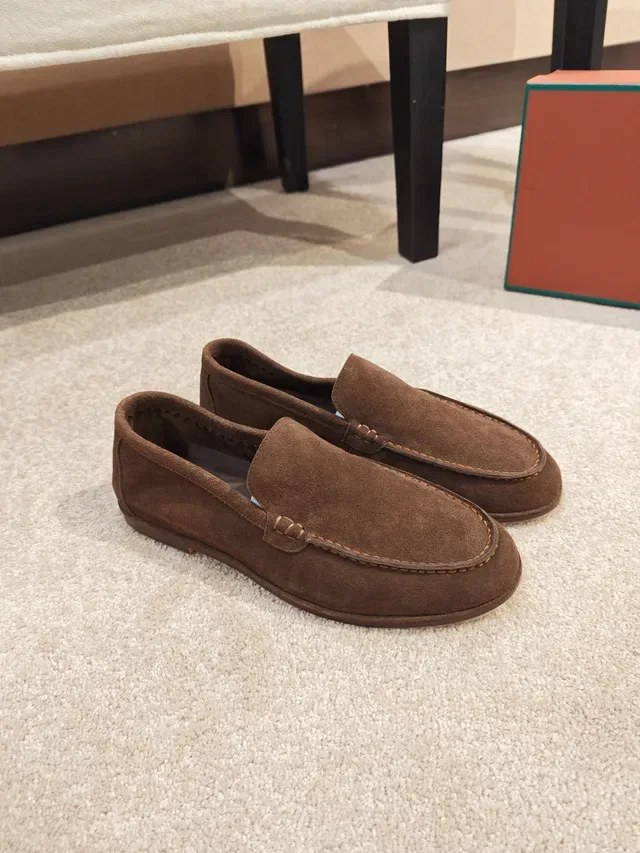 Brown Suede Moc-Toe Slip-On Loafers 4