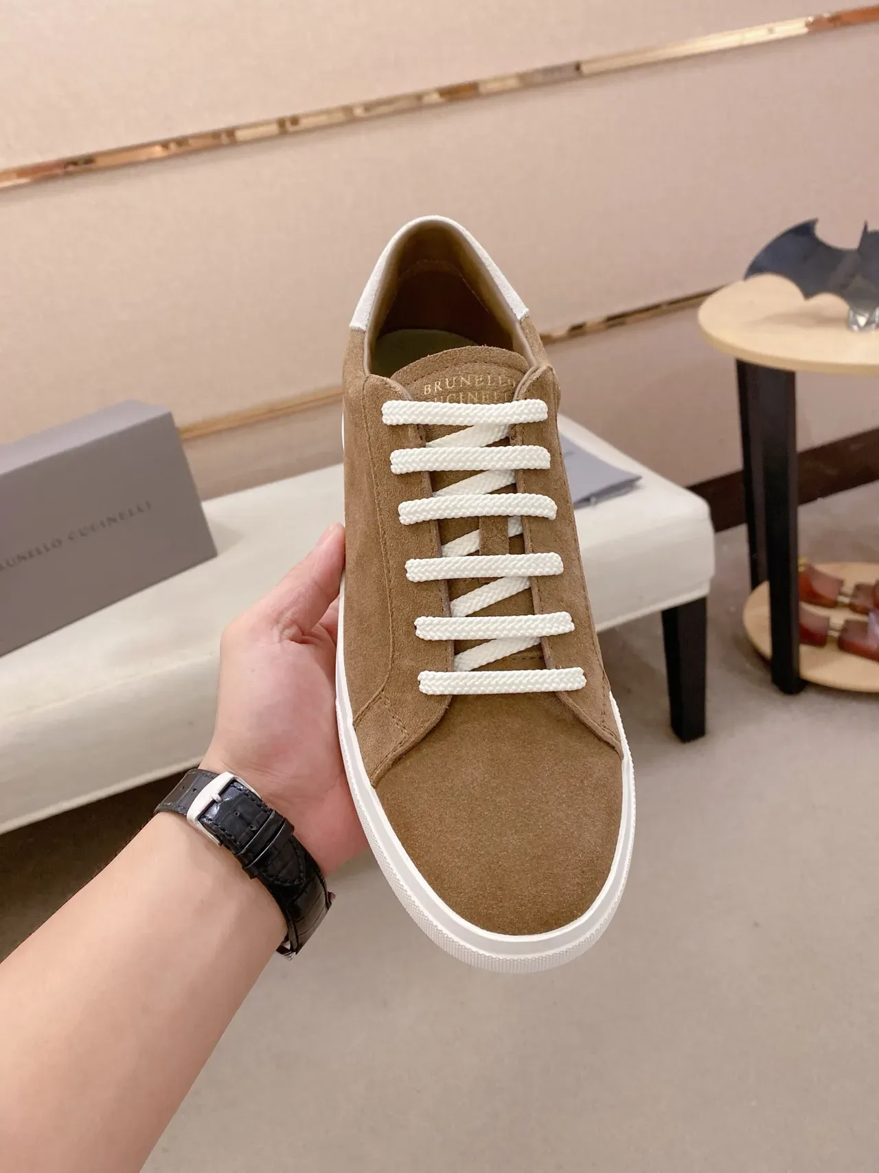 Brown White Suede Upper Laces Sneakers 5