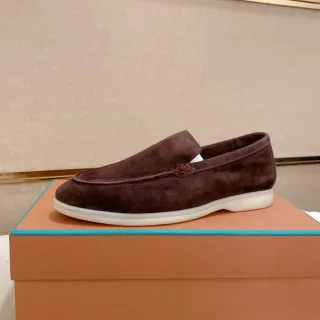 भूरा सफेद स्यूड Moc-Toe स्टीचिंग लोअफर