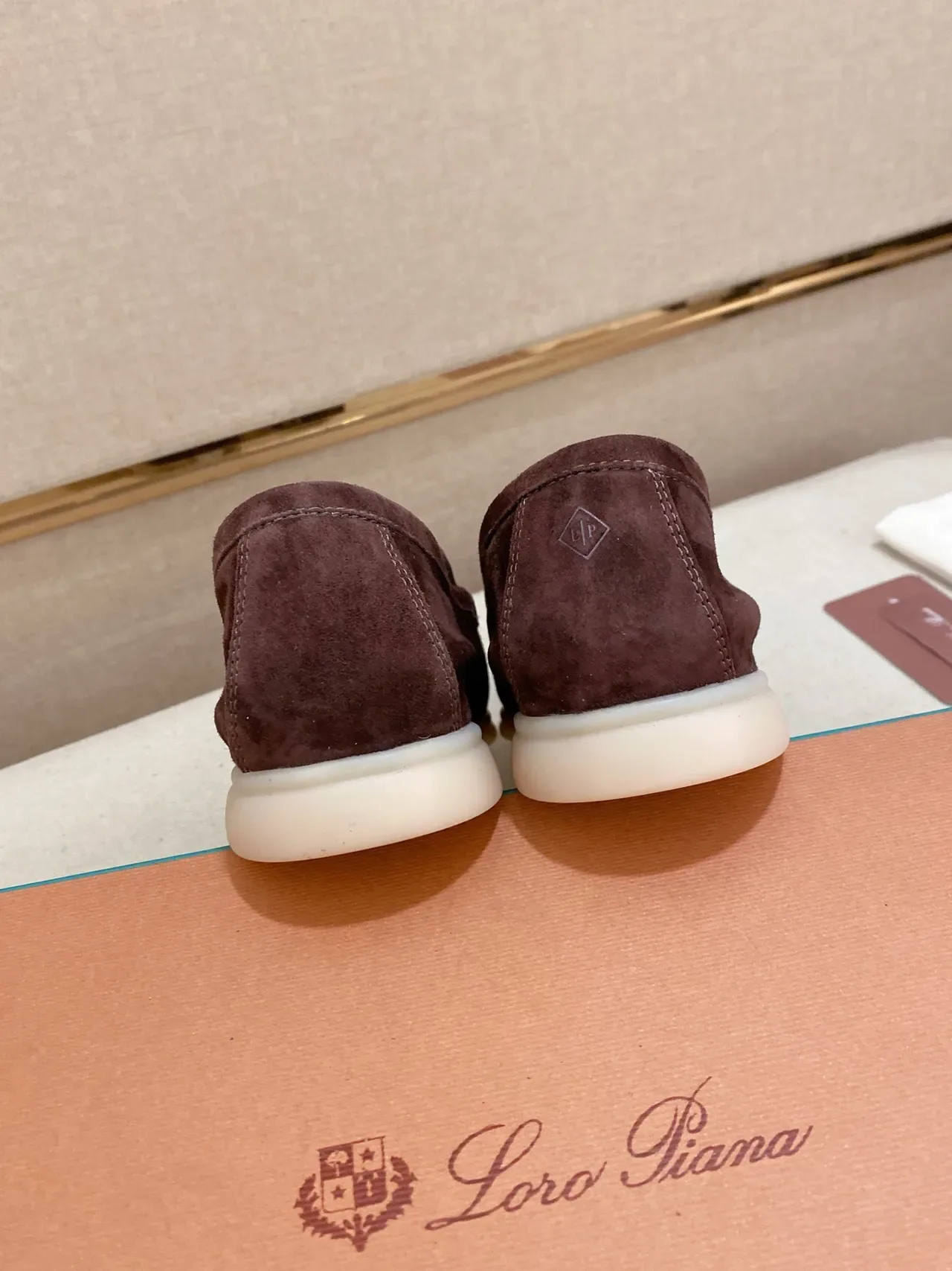 Brown White Suede Upper Moc-Toe Stitching Loafer 3