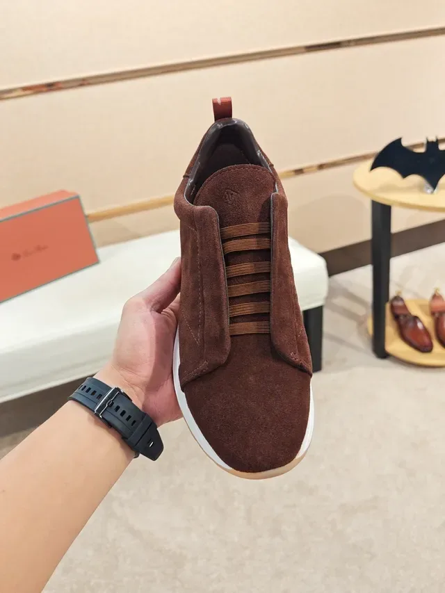 Brown White Suede Upper Slip-On Construction Sneakers 5