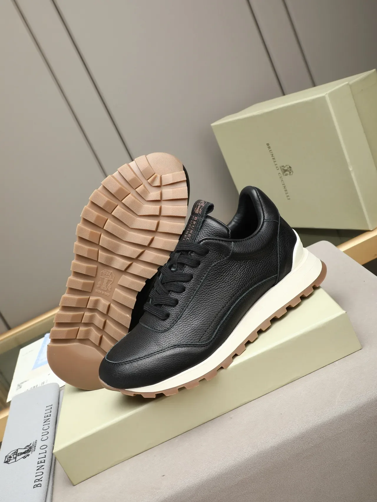 Brunello Cucinelli Black Pebbled Leather Lifestyle Sneaker 4