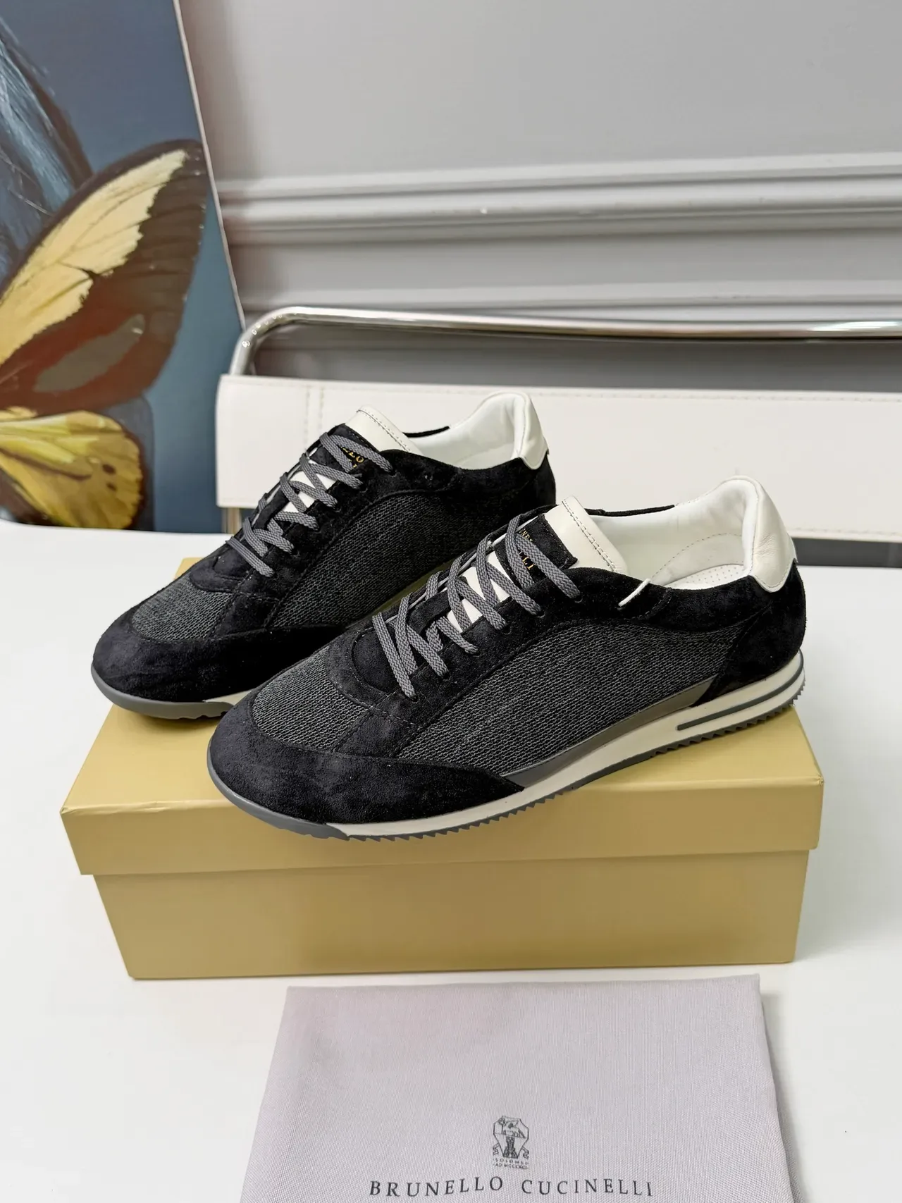 Brunello Cucinelli Black Suede and Mesh Low-Top Lifestyle Sneakers 3