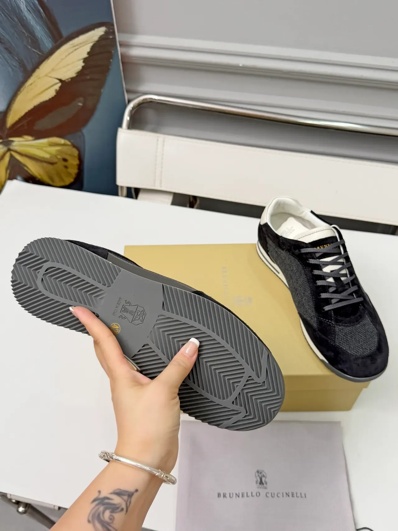 Brunello Cucinelli Black Suede and Mesh Low-Top Lifestyle Sneakers 4
