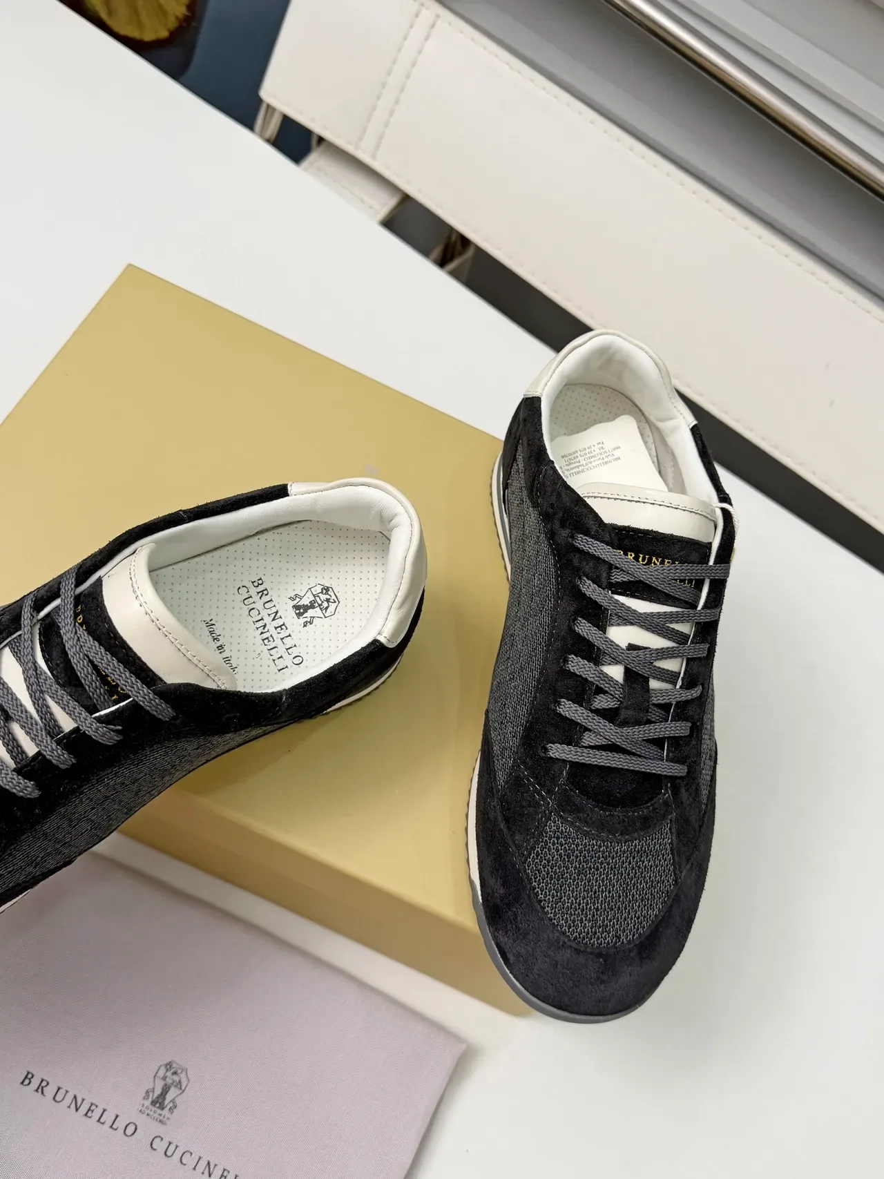 Brunello Cucinelli Black Suede and Mesh Low-Top Lifestyle Sneakers 5