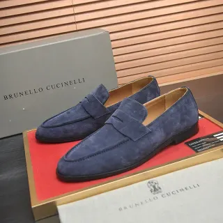 Brunello Cucinelli Blue Suede Penny Loafers