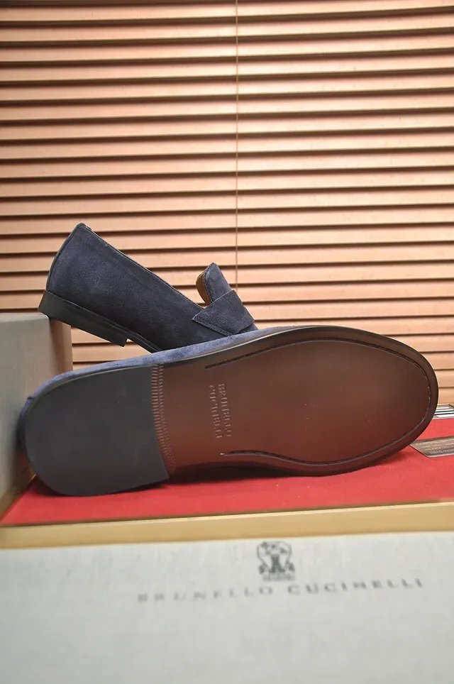 Brunello Cucinelli Blue Suede Penny Loafers 2