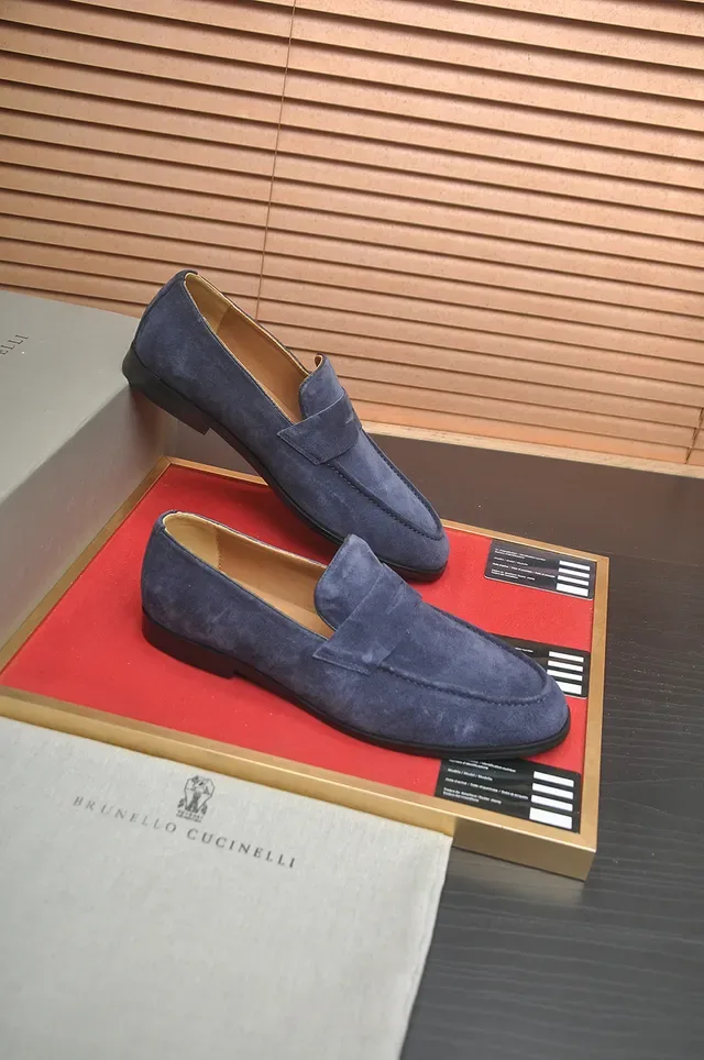Brunello Cucinelli Blue Suede Penny Loafers 3