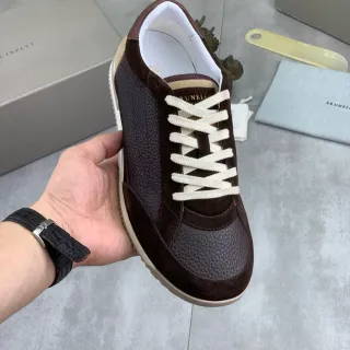 Brunello Cucinelli Tênis Híbrido de Couro-Suede Marrom