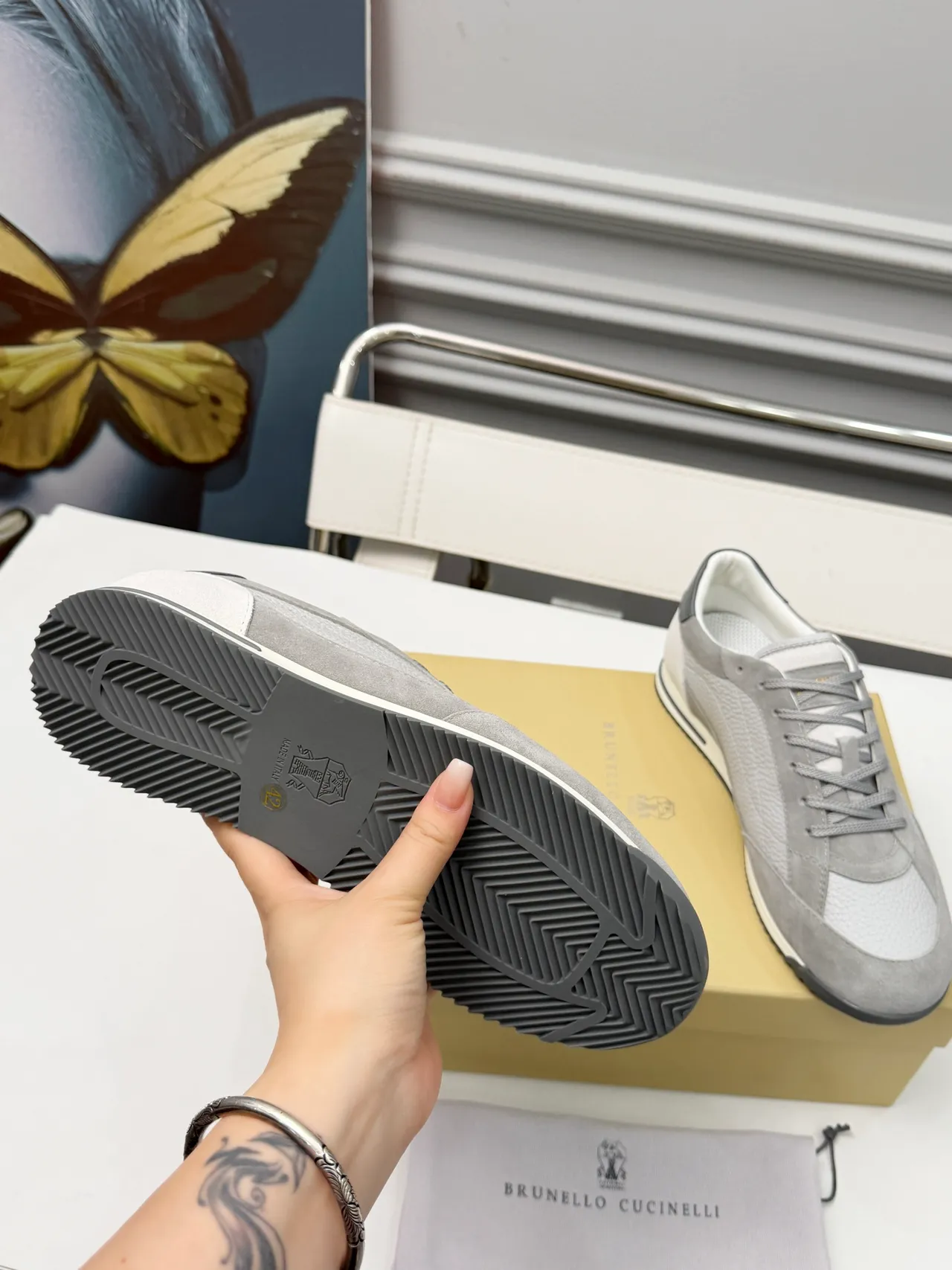 Brunello Cucinelli Gray and White Mixed-Material Lifestyle Sneakers 2