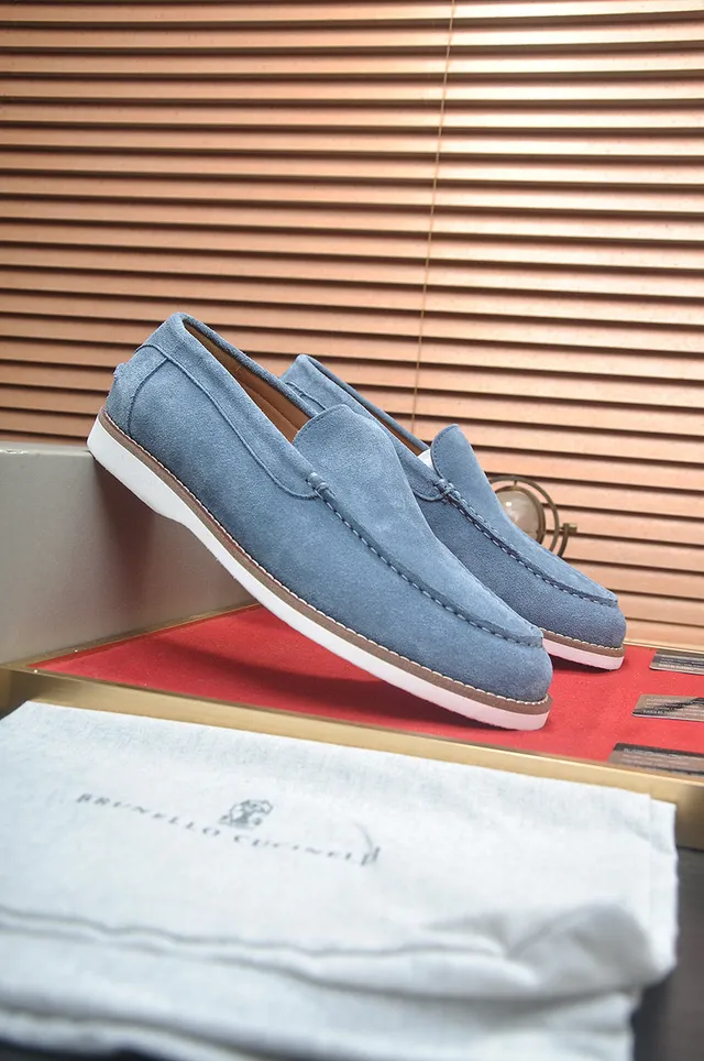 Brunello Cucinelli Light Blue Suede Moc-Toe Loafers 3