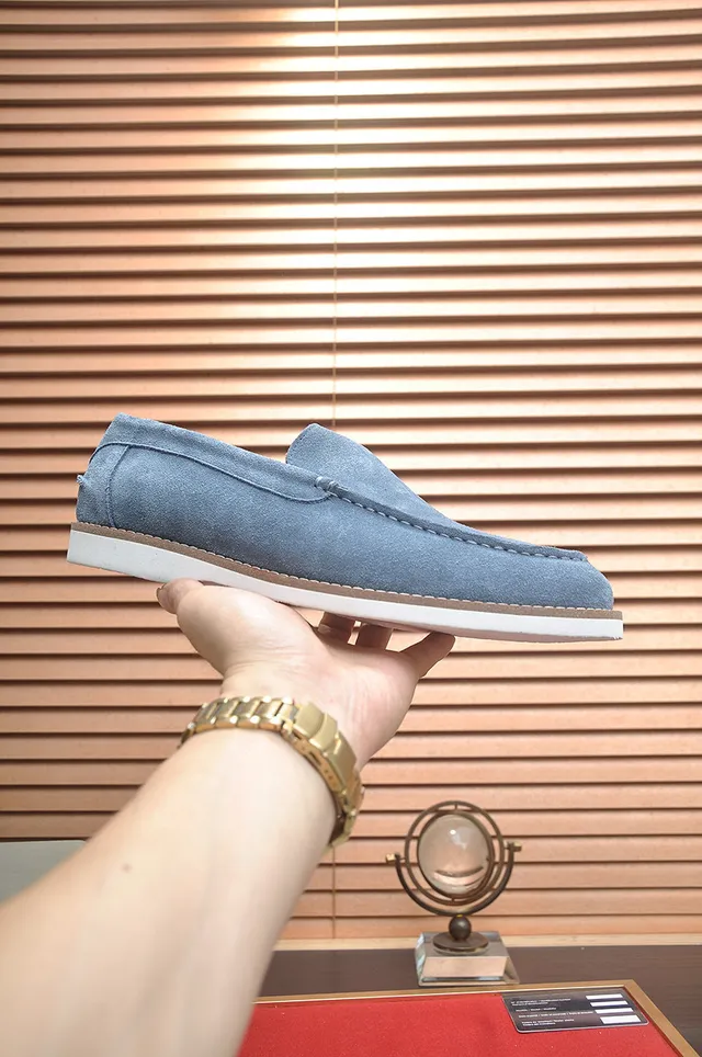Brunello Cucinelli Light Blue Suede Moc-Toe Loafers 4