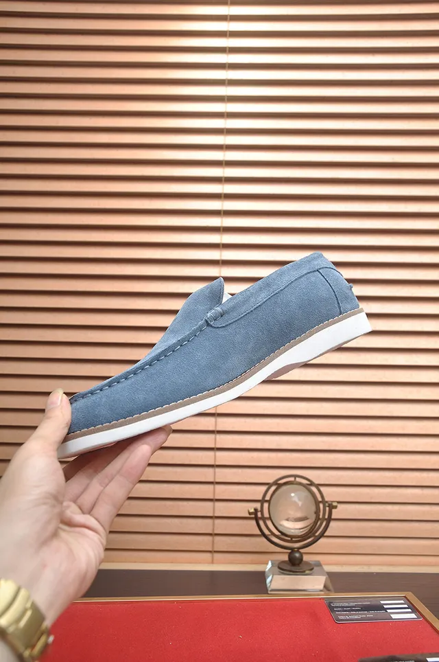 Brunello Cucinelli Light Blue Suede Moc-Toe Loafers 5