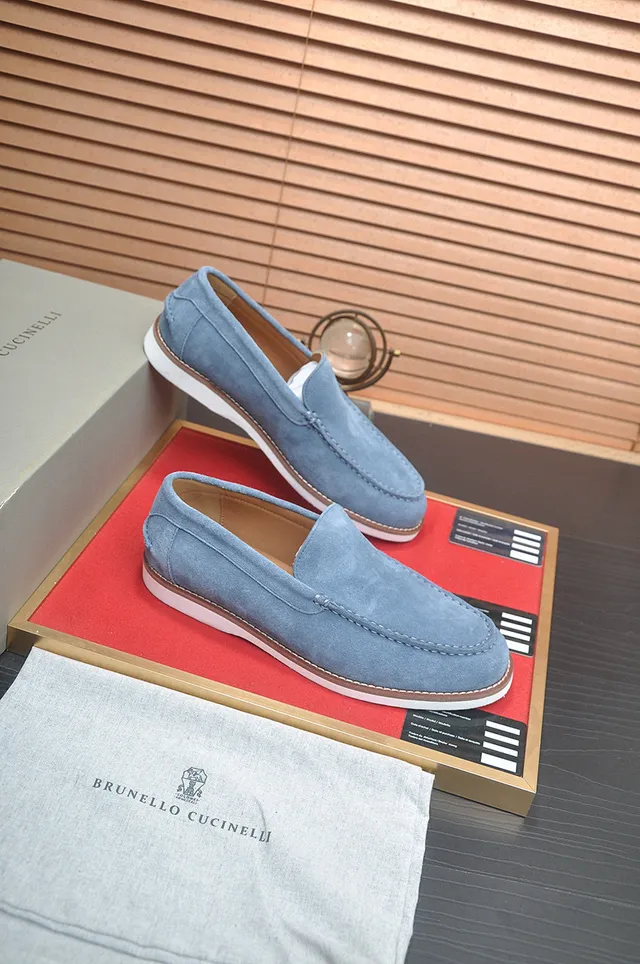 Brunello Cucinelli Light Blue Suede Moc-Toe Loafers 6