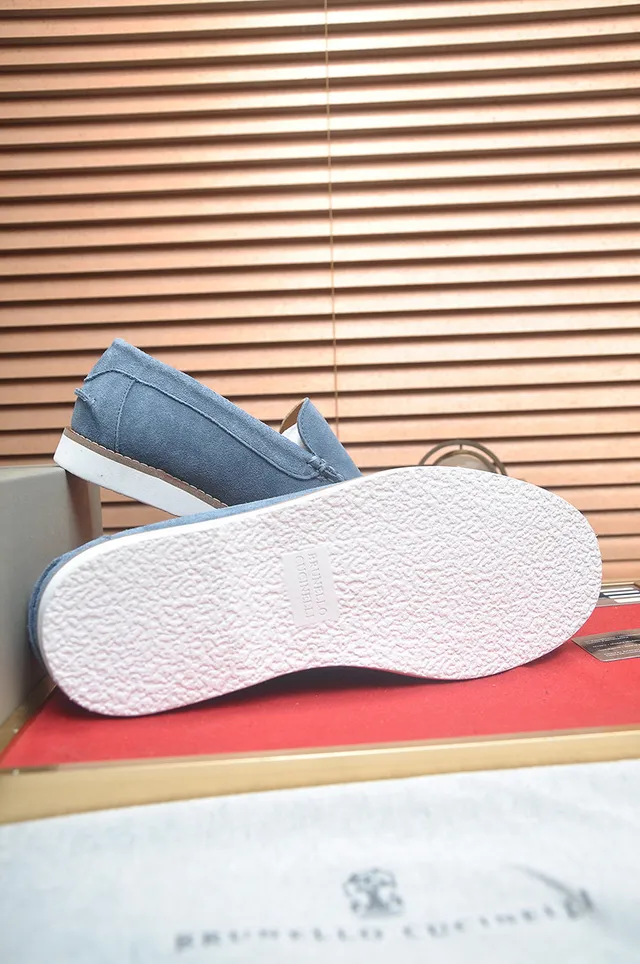 Brunello Cucinelli Light Blue Suede Moc-Toe Loafers 7