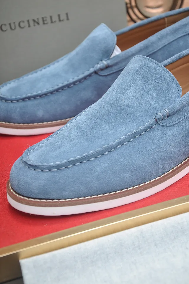 Brunello Cucinelli Light Blue Suede Moc-Toe Loafers 8