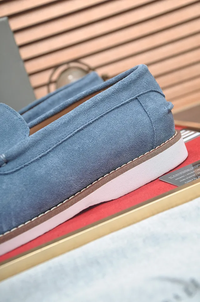Brunello Cucinelli Light Blue Suede Moc-Toe Loafers 9