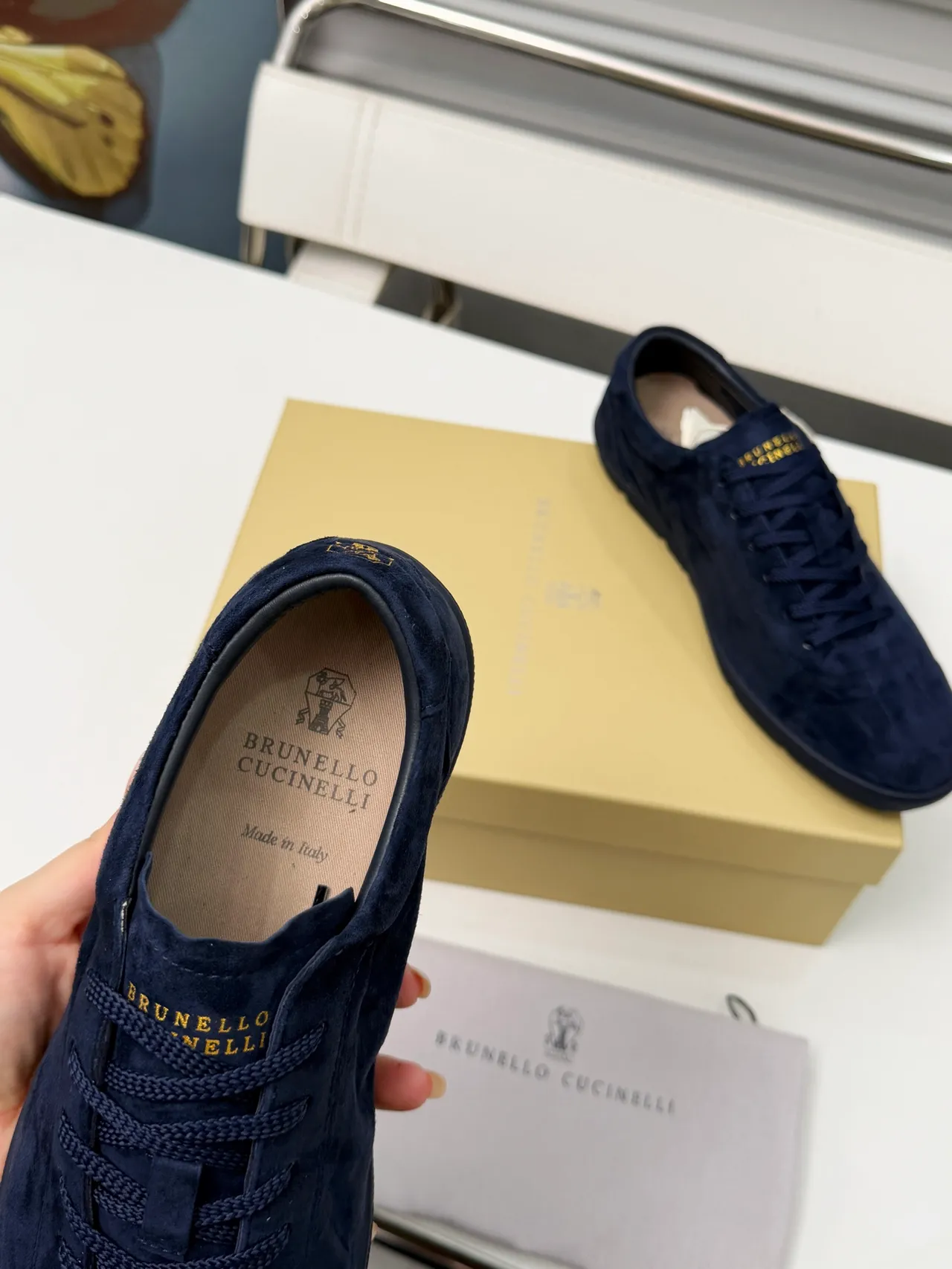 Brunello Cucinelli Navy Suede Low-Top Lifestyle Sneakers 3