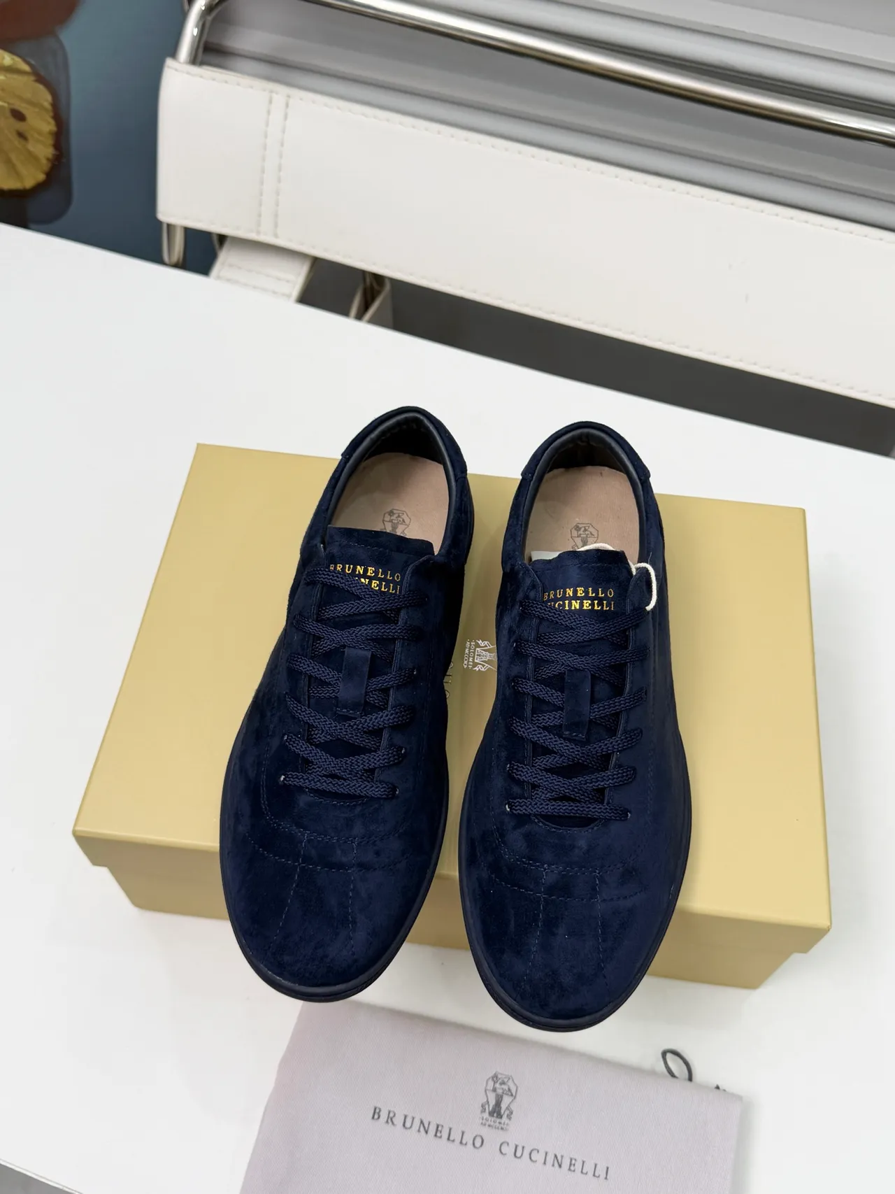 Brunello Cucinelli Navy Suede Low-Top Lifestyle Sneakers 6