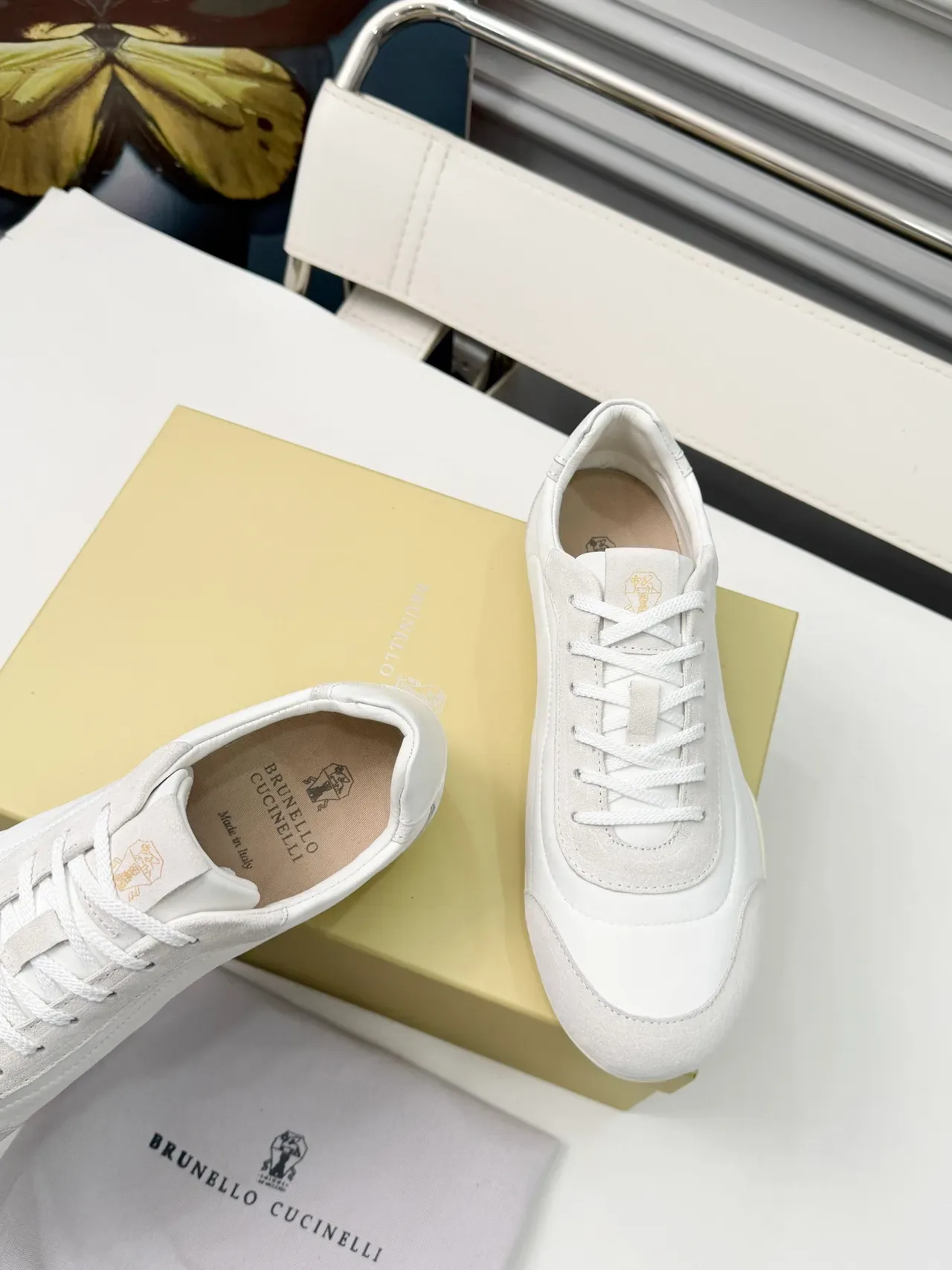 Brunello Cucinelli White Leather and Suede Lifestyle Sneakers 3