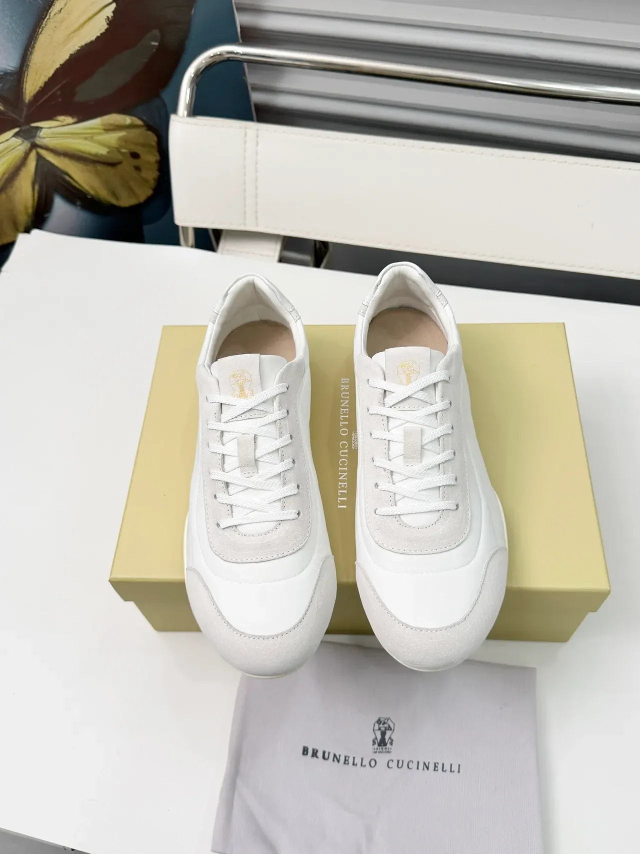 Brunello Cucinelli White Leather and Suede Lifestyle Sneakers 6