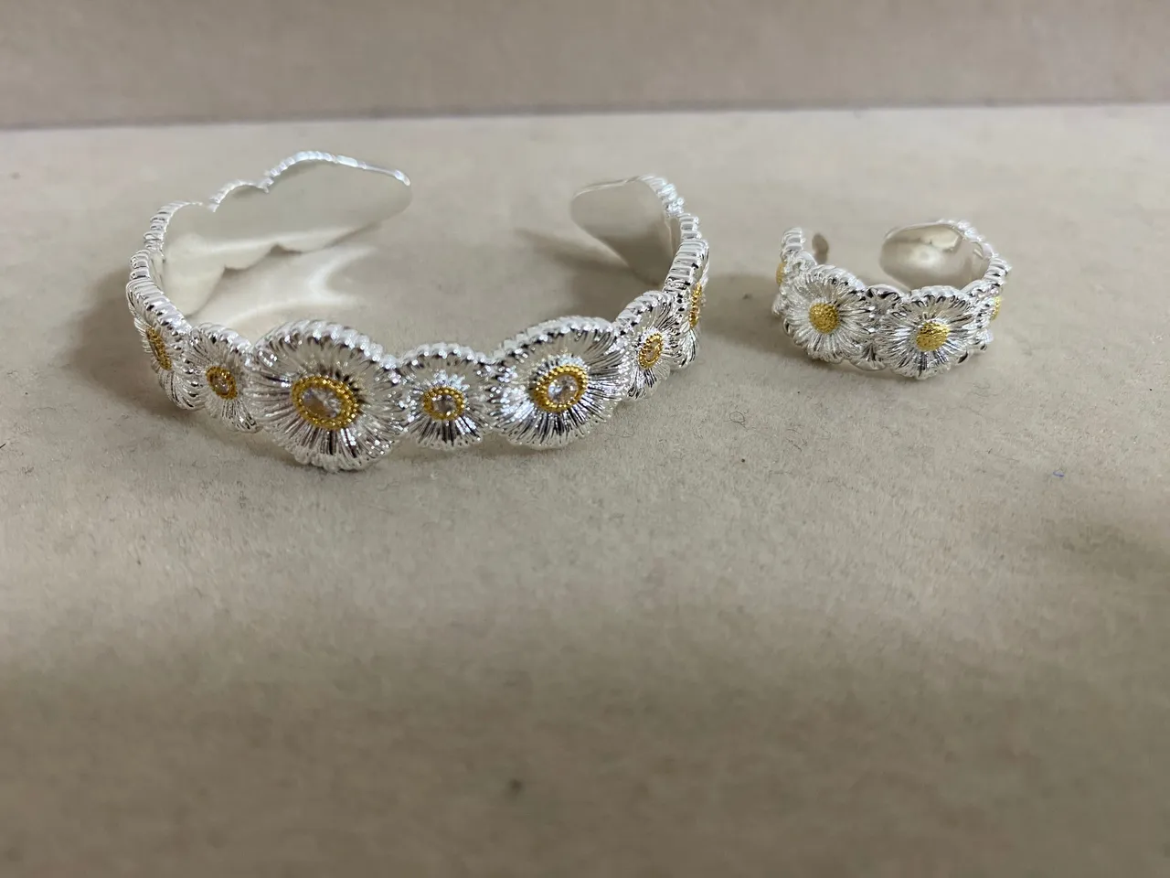 Buccellati Silver Gold Floral Motif Textured Bracelet 2