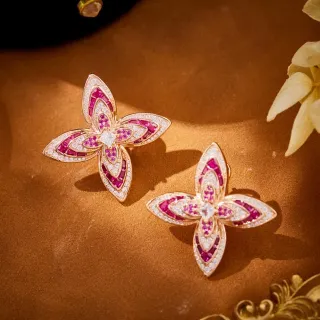 Butterfly Motif Pavé Ruby and Diamond Earrings