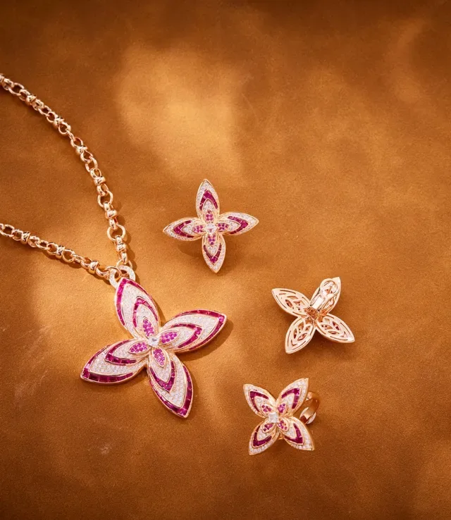 Butterfly Motif Pavé Ruby and Diamond Earrings 2
