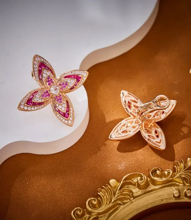 Butterfly Motif Pavé Ruby and Diamond Earrings 3