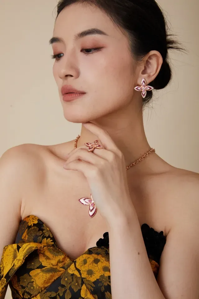 Butterfly Motif Pavé Ruby and Diamond Earrings 7