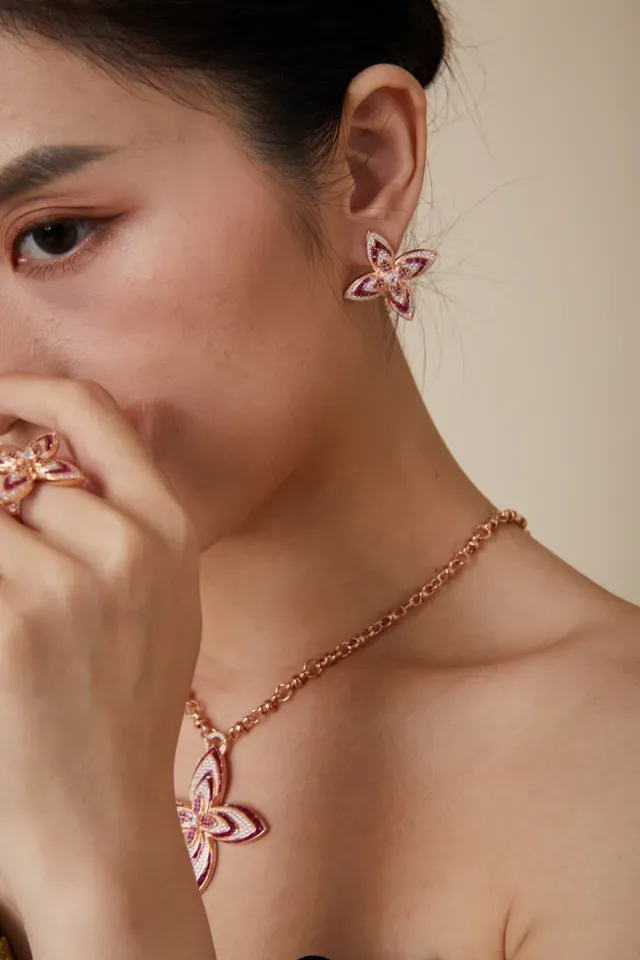 Butterfly Motif Pavé Ruby and Diamond Earrings 8