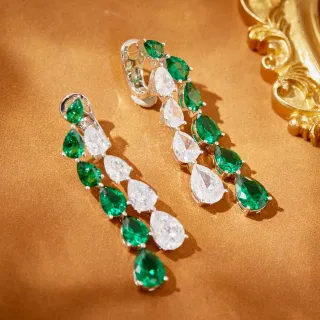 Cascade Pear-Cut Green and White Gemstone Earrings