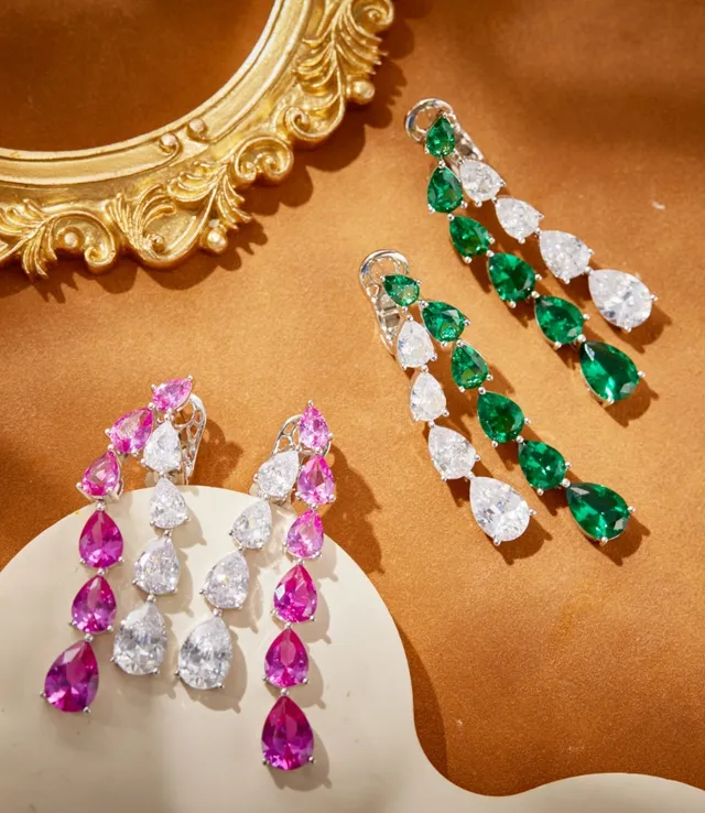 Cascade Pear-Cut Green and White Gemstone Earrings 6