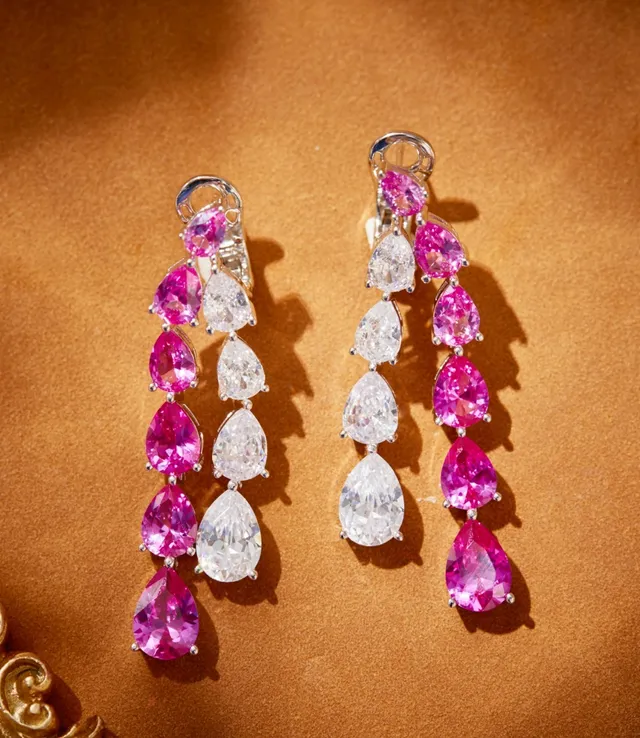 Cascade Pear-Cut Green and White Gemstone Earrings 7
