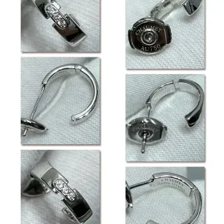 CHAUMET Silver Transparent Hinged C-Hoop Pavé-Set Stones Earrings