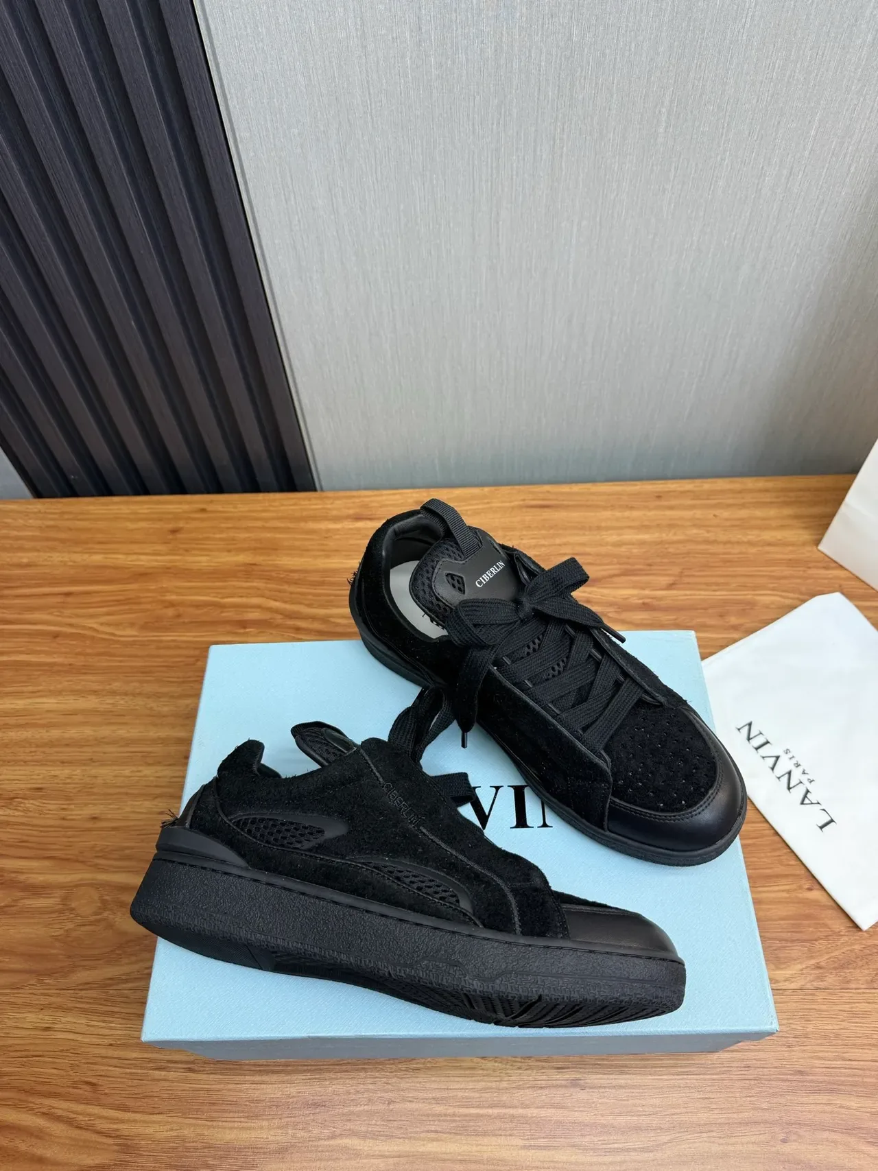 CIBERLIN Monochrome Black Suede-Mesh Lifestyle Sneaker 6