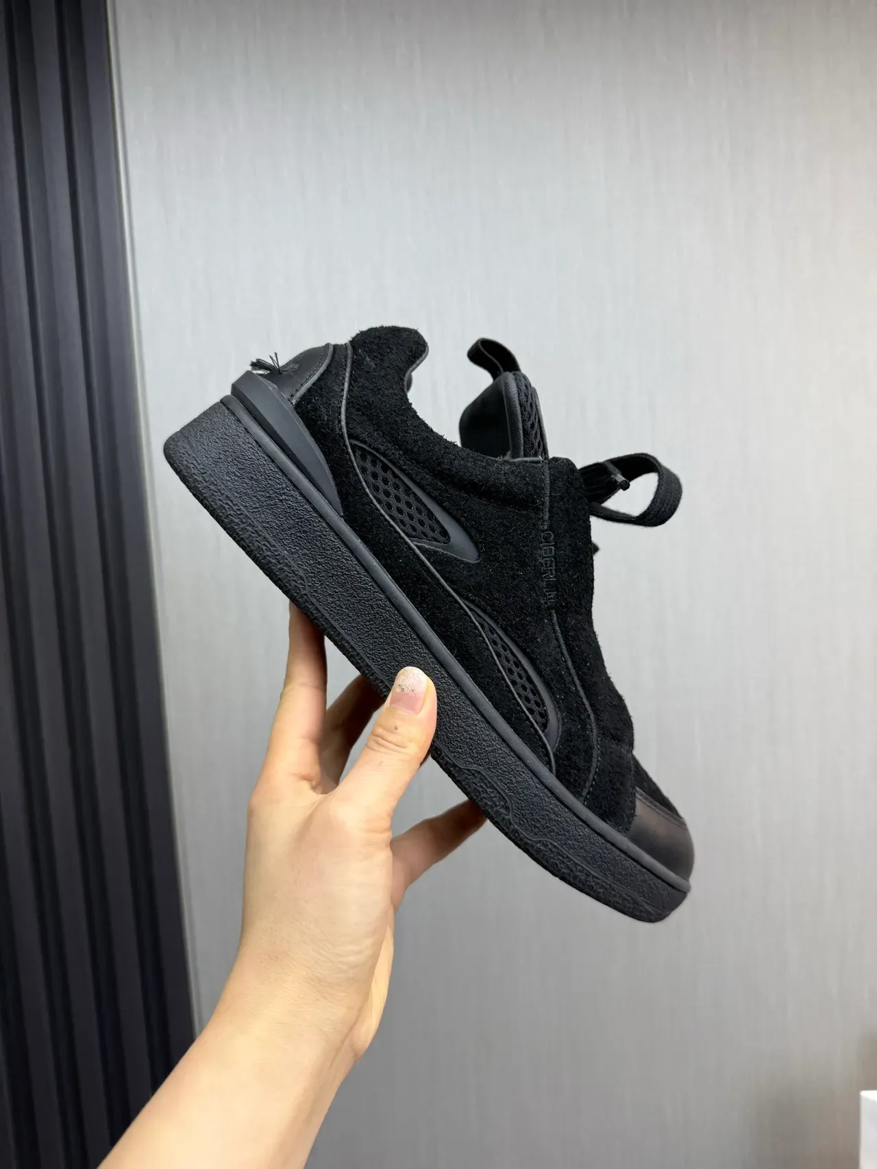 CIBERLIN Monochrome Black Suede-Mesh Lifestyle Sneaker 7