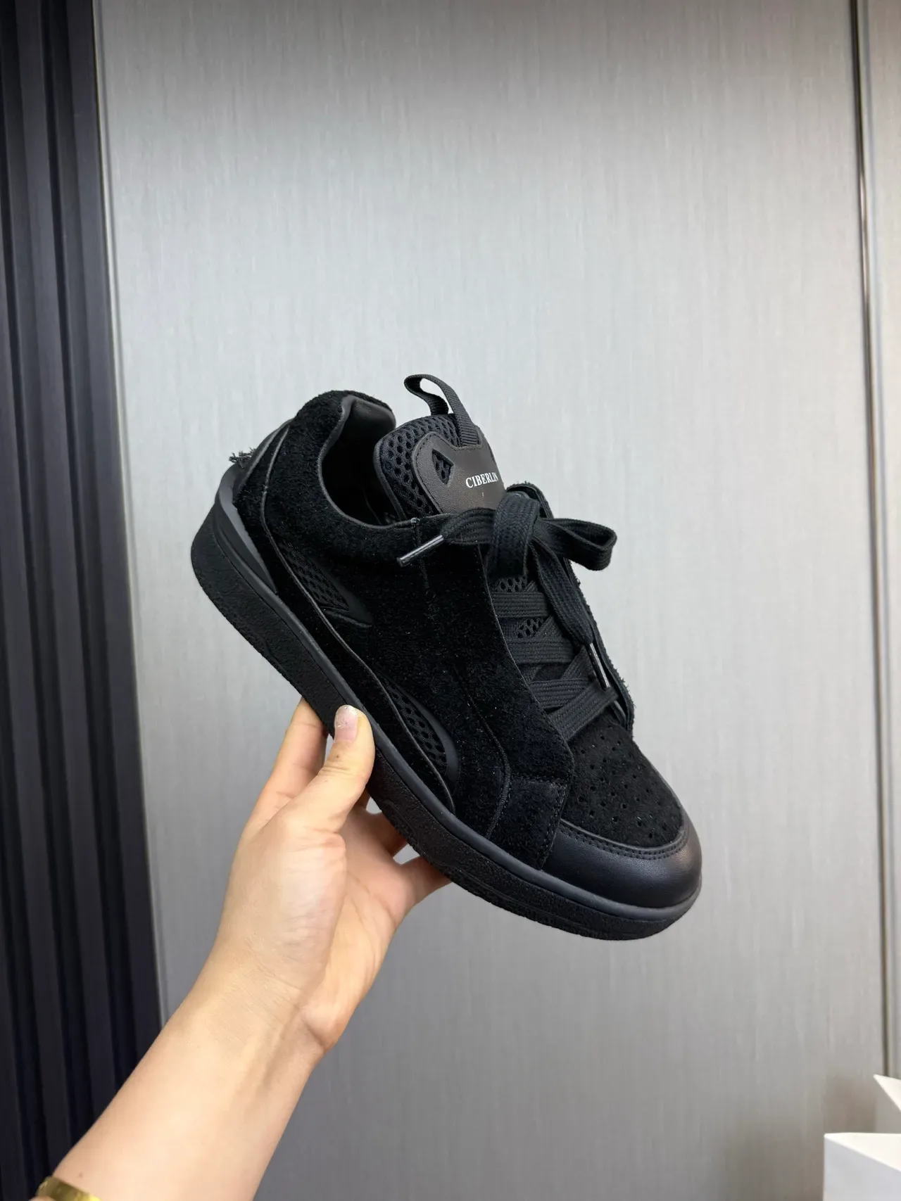 CIBERLIN Monochrome Black Suede-Mesh Lifestyle Sneaker 8