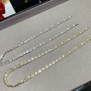 Clear and Pale Yellow Baguette-Cut Linear Stone Necklaces