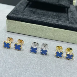 Clover-Shaped Blue Enamel Stud Earrings