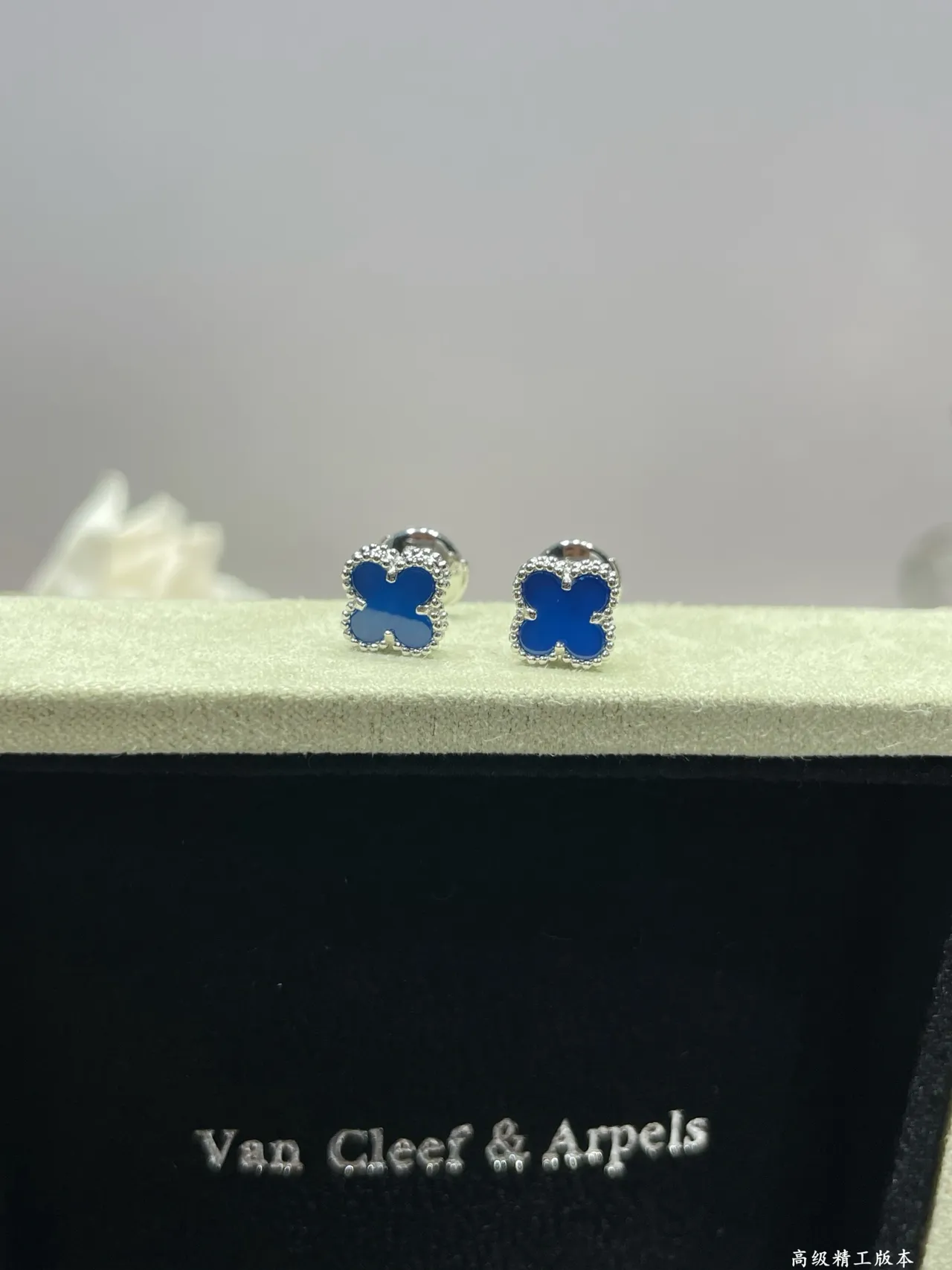 Clover-Shaped Blue Enamel Stud Earrings 7