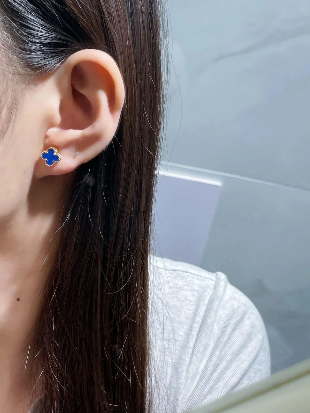 Clover-Shaped Blue Enamel Stud Earrings 9