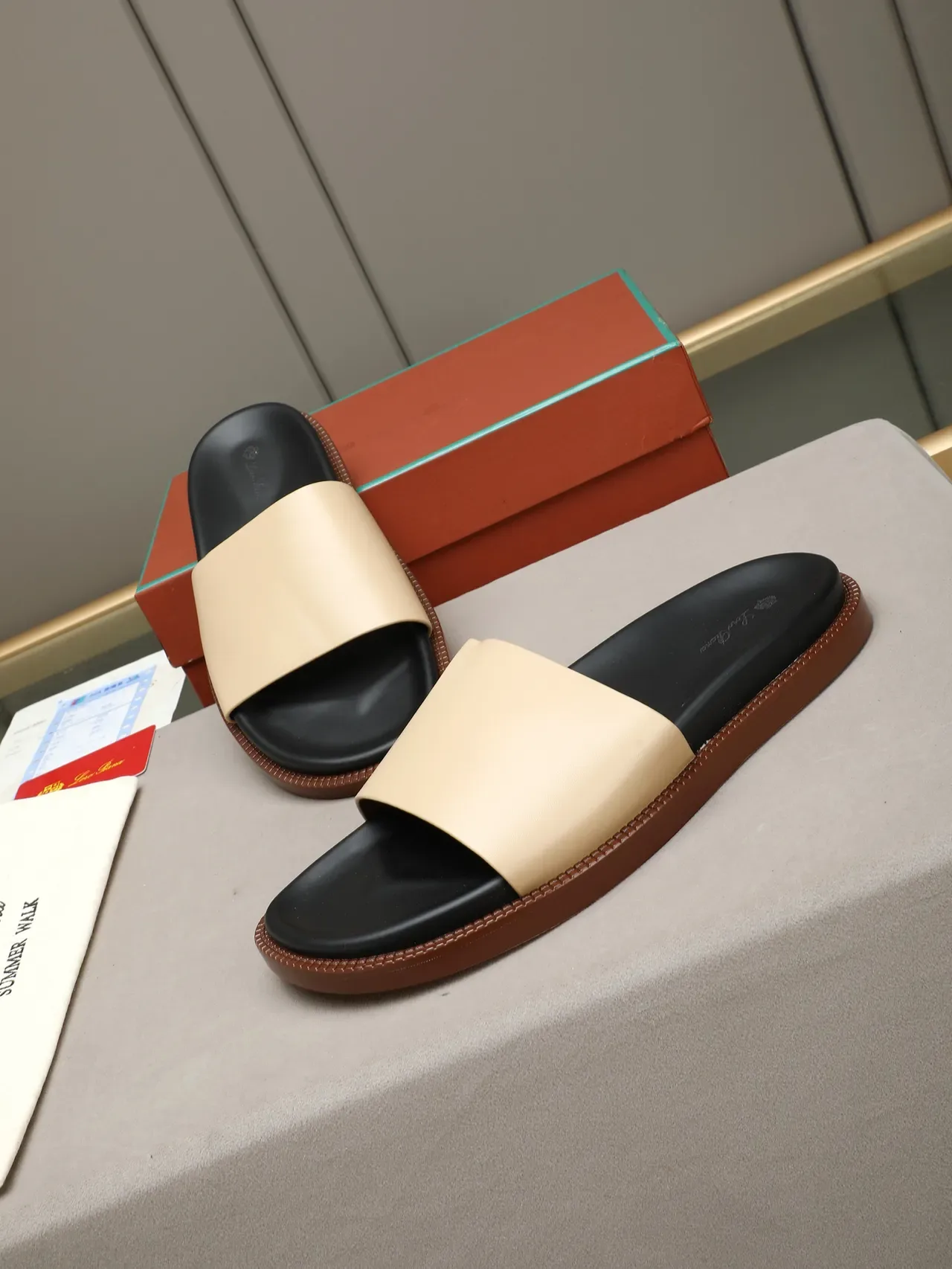 Contrast-Strap Suede and Leather Slide Slippers 6