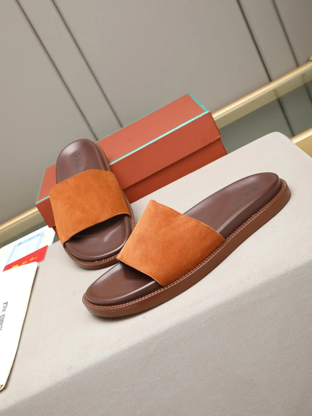 Contrast-Strap Suede and Leather Slide Slippers 10