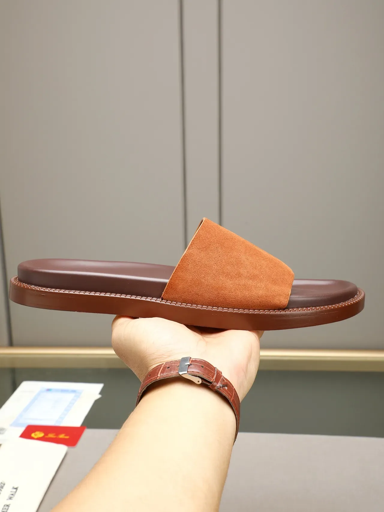 Contrast-Strap Suede and Leather Slide Slippers 22