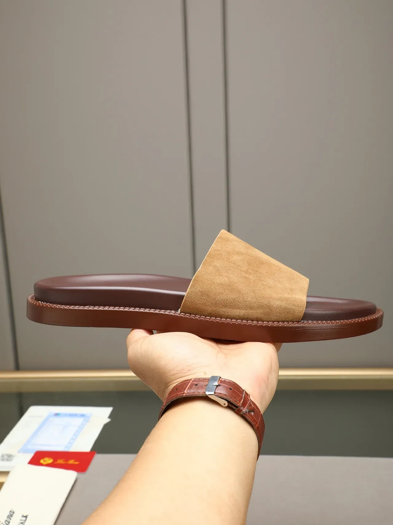 Contrast-Strap Suede and Leather Slide Slippers 24